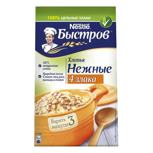 Хлопья овсяные Быстров 4 злака с добавлением ржаных, пшеничных, ячменных хлопьев 350 г в Слата