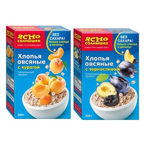 Хлопья Ясно Солнышко овсяные с курагой 300 г и с черносливом 300 г в Слата