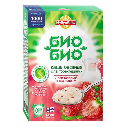 Каша Myllyn Paras овсяная с клубникой и молоком 200г 5*40г в Слата