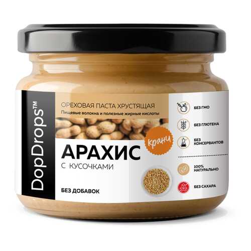Арахисовая паста хрустящая DopDrops Кранч без добавок 250г в Слата