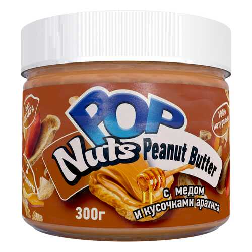 Арахисовая паста POP Nuts Peanut Butter с медом и кусочками арахиса, 300 г в Слата