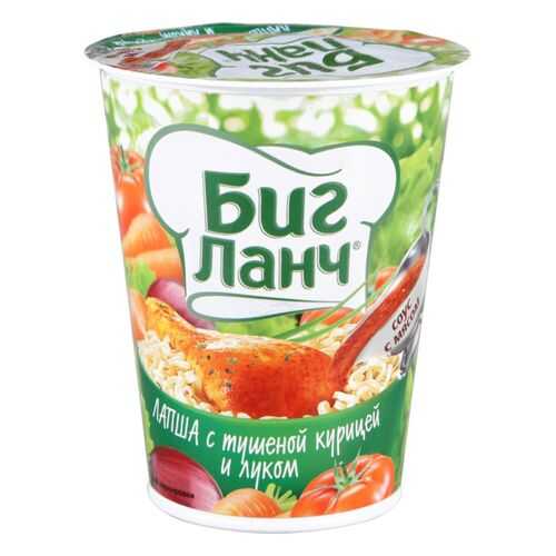 Лапша быстрого приготовления Биг ланч с тушеной курицей и луком 65 г в Слата