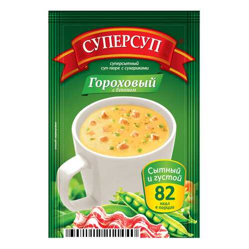 Суперсуп-пюре суперсытный гороховый с беконом и сухариками 23 г в Слата