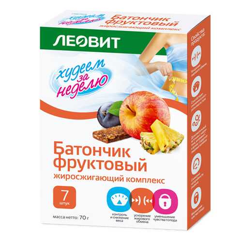 Батончик фруктовый Леовит худеем за неделю жиросжигающий комплекс 10 г 7 штук в Слата