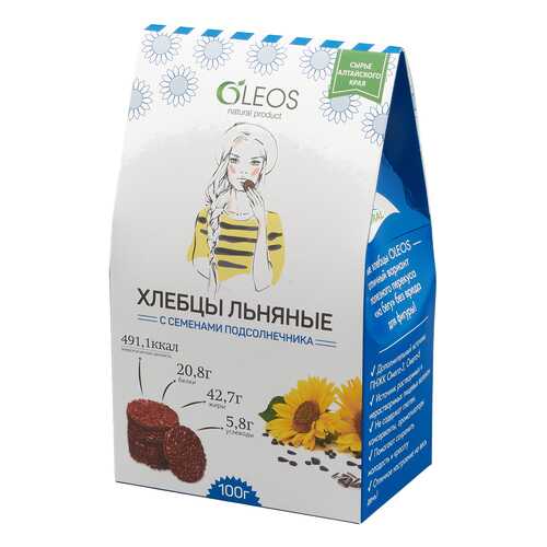 Хлебцы льняные Oleos с семенами подсолнечника 100 г в Слата