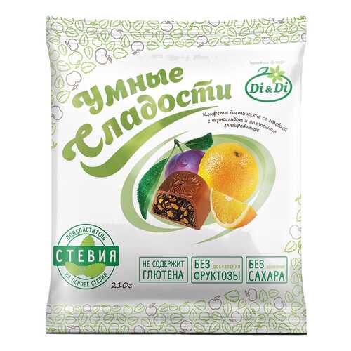 Конфеты глазированные Умные сладости со стевией черносливом и апельсином 210 г в Слата