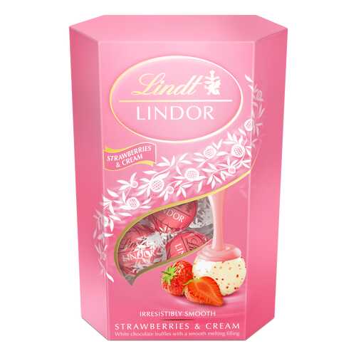 Конфеты Lindt lindor из белого шоколада с клубникой и сливками 200 г в Слата