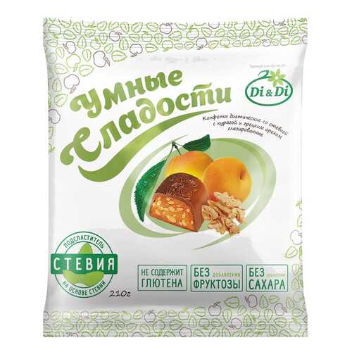 Конфеты со стевией Умные сладости с курагой и грецким орехом глазированные 210 г в Слата