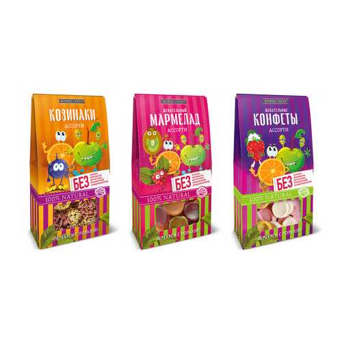 Микс Живые снеки Ассорти (Жевательные конфеты, 35г, Козинаки, 55г, Мармелад, 70г) в Слата
