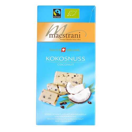 Шоколад белый с кокосом и кусочками какао-бобов, Maestrani, 80 г, Швейцария в Слата