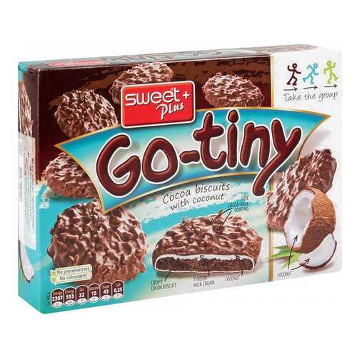 Печенье бисквитное Sweet Plus go-tiny со вкусом шоколада и кокосом 130 г в Слата