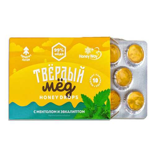 Карамель Твердый мед медовая со вкусом ментола и эвкалипта 30 г в Слата