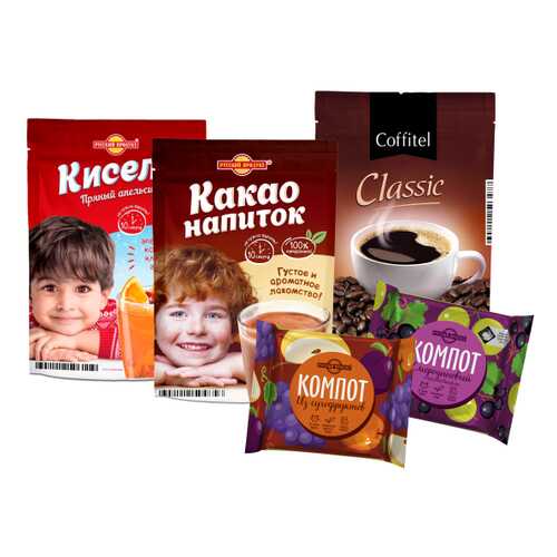 Набор напитки ( компот, кисель, какао, кофе) Русский продукт 5 штук в Слата