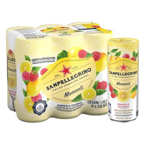 Газированный напиток Sanpellegrino Momenti с соком лимон и малина 6 шт по 0.33 мл в Слата