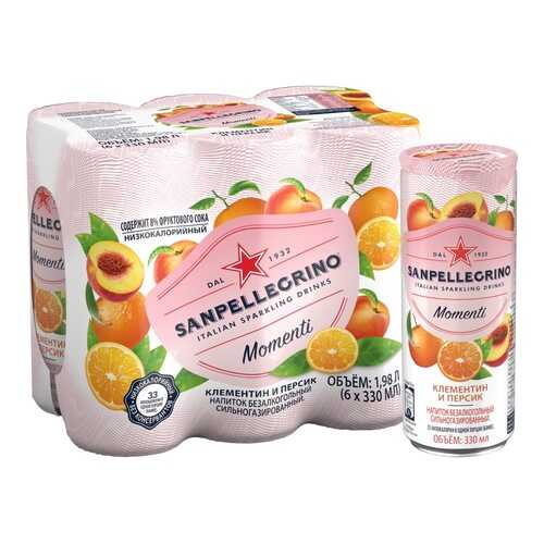 Газированный напиток Sanpellegrino Momenti с соком мандарин и персик 6 шт по 0.33 мл в Слата